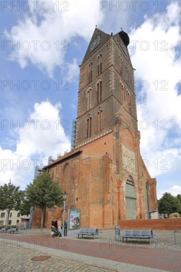 Gothic St Mary's Church tower without nave, brick church, Wismar, Mecklenburg-Western Pomerania, Germany