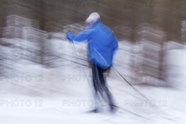 Person skiing, Slow motion image, City of Montreal, Province of Quebec, Canada, North America