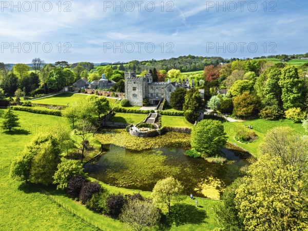 Sizergh Castle from drone, Helsington, Cumbria, England, United Kingdom
