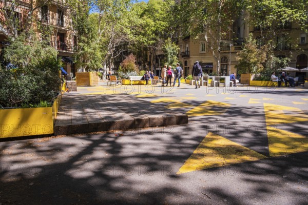 Superblock or Superilla in the Sant Antoni neighbourhood, a heavily car-restricted area of the city in Barcelona, Spain