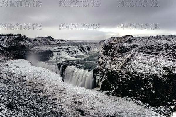 Gulfoss Waterfall in southern iceland, Winter, Golden Circle, Mountains, River, Snow, Iceland, Northern Europe* Gulfoss Waterfall in southern iceland, Golden Circle, Mountains, River, Snow, Iceland, Northern Europe