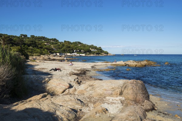 Picturesque beach, Plage de Bonne Terrasse, Saint Tropez, Var, French Riviera, Provence-Alpes-Cote d'Azur, Cote d Azur, France