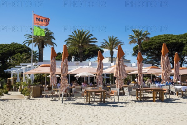 Beach bar Tahiti, Plage de Tahiti, Saint Tropez, Var, French Riviera, Provence-Alpes-Cote d'Azur, Cote d Azur, France