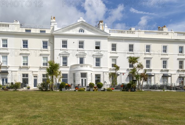 Historic terrace houses built c 1860s overlooking Plymouth Sound, Grand Parade, West Hoe, Plymouth, Devon, England, UK