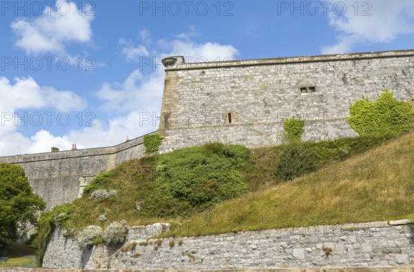 Walls of historic military fortress, The Royal Citadel, city of Plymouth, Devon, England, UK