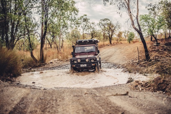 Landrover Defender four-wheel drive vehicle in the Australian outback