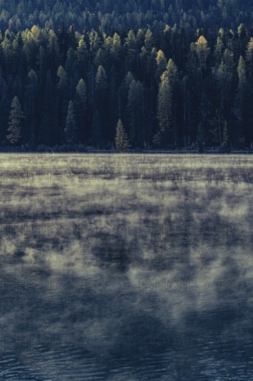 Autumn atmosphere on a cold morning in the Engadin in the Swiss Alps