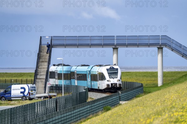Train connection to the seaport of Eemshaven, in the Ems estuary, the British transport company Arriva operates a train connection from Groningen Central Station to the ferry harbour of Eemshaven, ferry to Borkum, ENetherlands