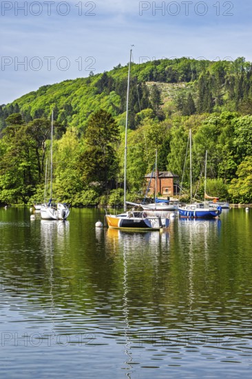 Boats on Windermere Lake, Fell Foot Park, Lake District, Cumbria, England, United Kingdom