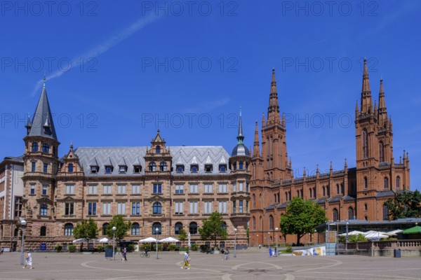 Market Square with New Town Hall, Protestant Market Church, Wiesbaden, Hesse, Germany
