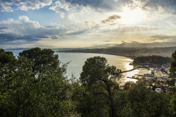 Panorama, Sunset, View from Mont Boron, Nice, Alpes Maritimes, Provence Alpes Cote d'Azur, French Riviera, South of France, France