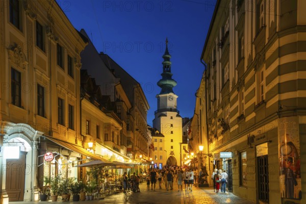 Night shot of St Michael's Gate (Michalská brána) in Bratislava, Slovakia
