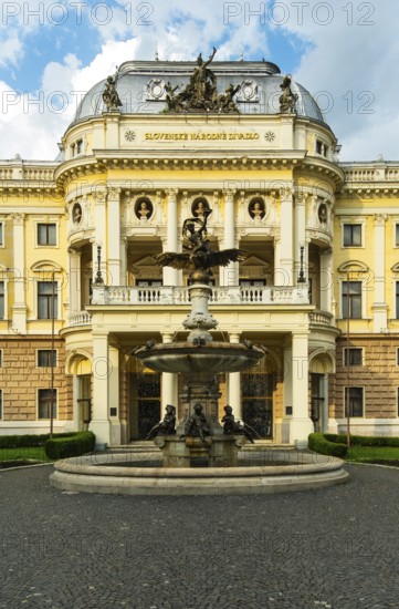 The Slovak National Theatre and the Ganymede Fountain on Hviezdoslav Square in Bratislava, Slovakia
