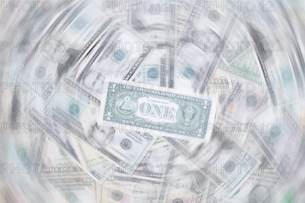 Various US dollar notes in a pile, banknotes