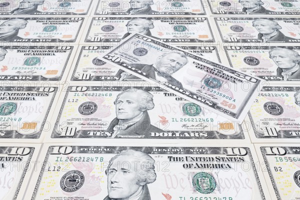 US dollar notes, 10 dollars, 50 dollars, banknotes
