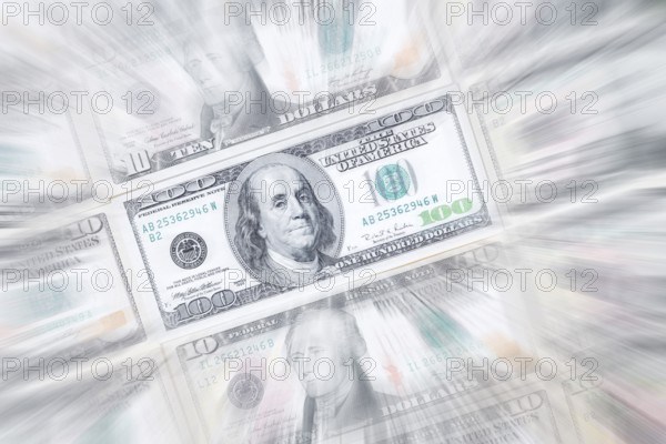 US dollar notes, 10 dollars, 100 dollars, banknotes, zoom effect