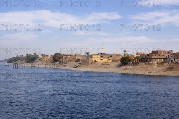 Houses on the banks of the Nile near Esna, Egypt