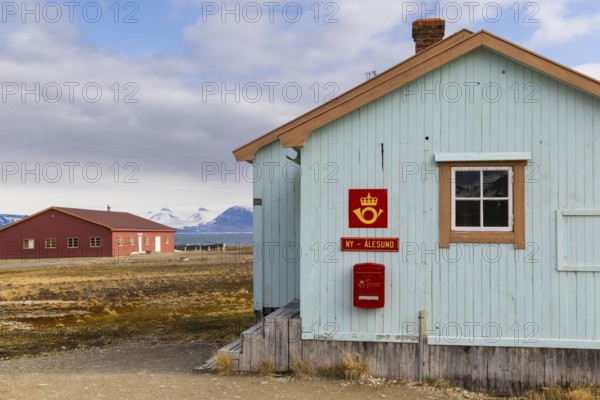 The world's northernmost postal station, wooden house, letterbox, Ny-Alesund, Spitsbergen, Svalbard