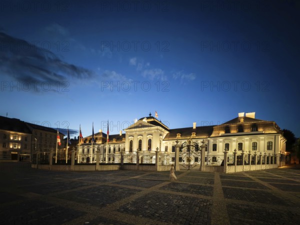 Peace fountain on Hodža Square at Grassalkovich Palace, Presidential Palace, seat of the President of the Slovak Republic, Bratislava, Slovakia