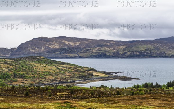 Farms over Loch Slapin, Isle of Skye, Scotland, UK