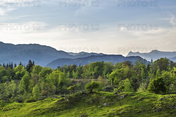 Mountains in Lake District National Park over Coniston Water, Cumbria, England, United Kingdom