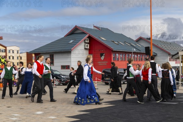 Folk dance at the reception for King Harald at the end of coal mining, Longyearbyen, Spitsbergen