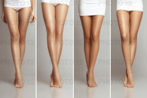 Collage of a clean shaved legs beautiful woman, concept of epilation and beauty spa treatment, AI generated