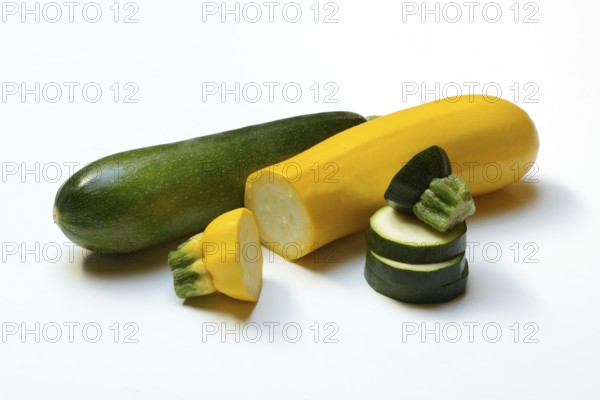 Green and yellow courgettes, Cucurbita pepo