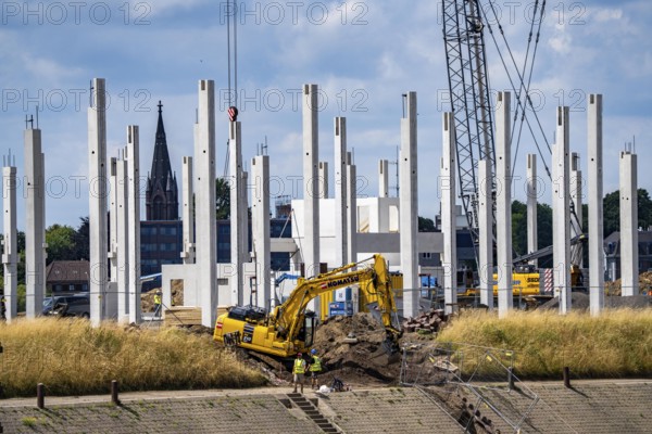 Construction of a new logistics hall on the Mercatroinsel, Hall 2, next to an existing hall, approx. 25, 000 square metres in size, in Duisburg-Ruhrort, shell construction, North Rhine-Westphalia, Germany