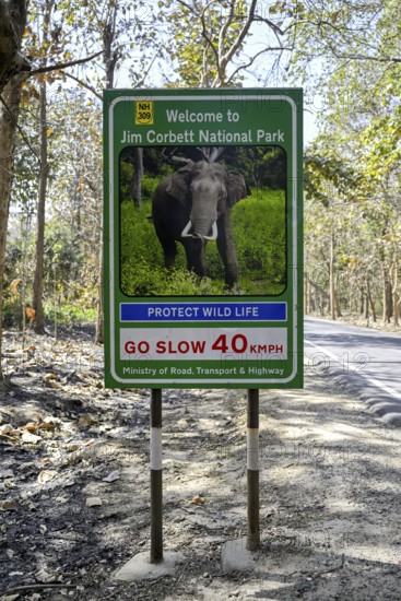 Sign Welcome to Jim Corbett National Park, Corbett National Park, near Ramnagar, Uttarakhand State, India