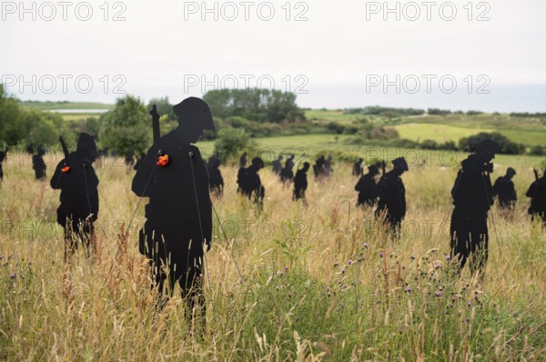 Installation, Standing with Giants, honours the victims of the fallen British soldiers by personification, British Normandy Memorial, war memorial, Ver-sur-Mer, D-Day, Operation Overlord, Gold Beach, Normandy, Calvados, France