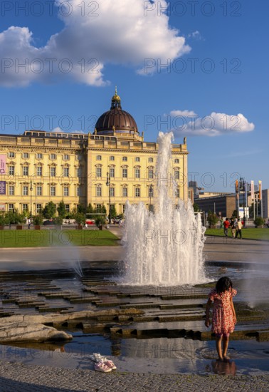 The Lustgarten with fountain and the Humboldt Forum, Berlin, Germany