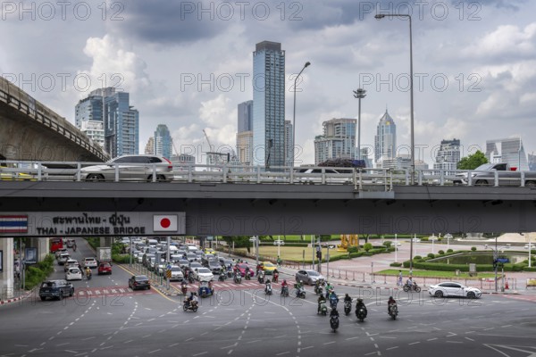 Road traffic Thai, Japan Bridge, Bangkok, Thailand