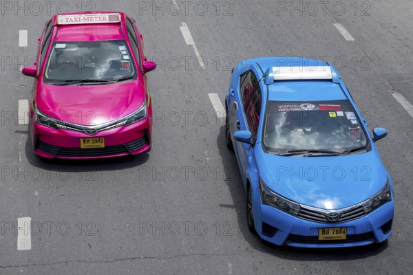 Road traffic taxis, Bangkok, Thailand