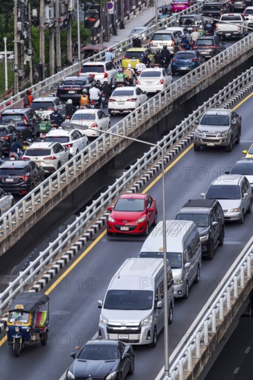 Road traffic bridge vehicles, Bangkok, Thailand