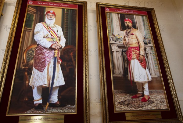 Portraits of the Maharajas in the City Palace Museum, City Palace, Udaipur, Rajasthan, India