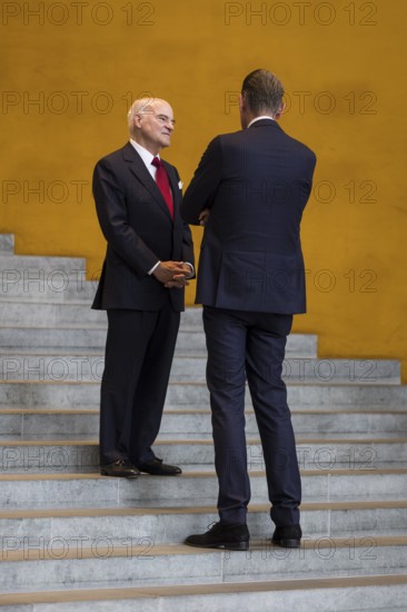 Henry Kravis (co-owner of investment company KKR) and Mathias Döpfner (CEO of Axel Springer SE) after the Made for Germany investment summit at the Federal Chancellery. The investment summit aims to strengthen Germany as a business location, with representatives from a total of 61 German companies meeting with Chancellor Merz. Berlin, 21 July 2025