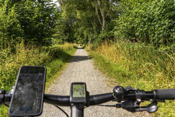 Sauerlandring cycle path, an 84 km long circular cycle path between the towns of Finnentrop, Eslohe, Schmallenberg and Lennestadt, mostly on former railway lines, here near Schmallenberg, Sauerland, North Rhine-Westphalia, Germany