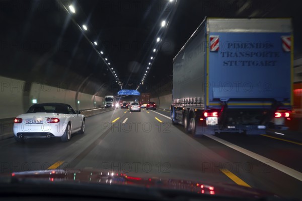 Traffic in the Engelberg Tunnel on the A 81 motorway, Baden-Württemberg, Germany
