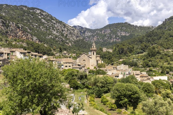 Valldemossa village on Majorca with church Holiday at the Serra de Tramuntana Travel in Valldemossa, Spain