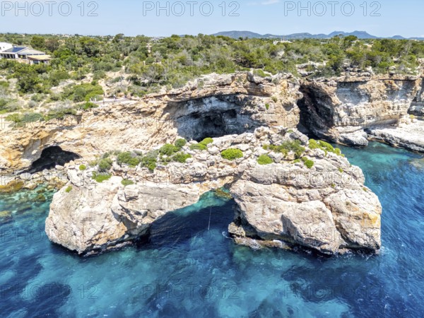 Es Pontas rock gate near Cala Santanyi on the island of Majorca in the Mediterranean Sea, travelling in Santanyi, Spain