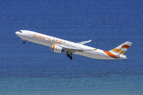 An Airbus A330-900neo aircraft of Sunclass Airlines with the registration number OY-VKO at Rhodes Airport, Greece