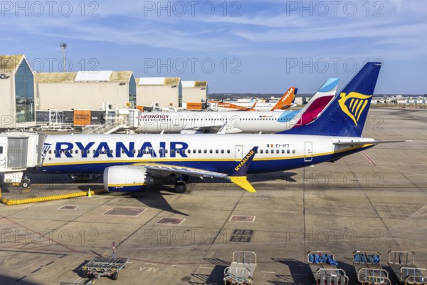 Ryanair, Eurowings and EasyJet aircraft at Palma de Majorca Airport, Spain