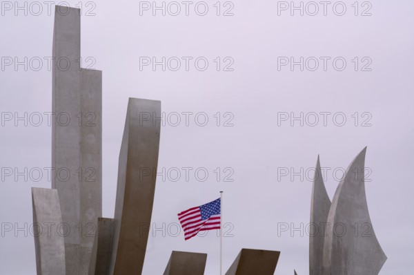 Operation Overlord, US flag, flag of the USA over Les Braves, monument of Anilore Banon, polynational memorial to the Second World War, Omaha Beach, D-Day, Operation Overlord, Saint-Laurent-sur-Mer near Colleville-sur-Mer, Normandy, Calvados, France