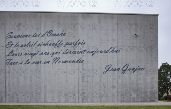 Test excerpt of the song Souviens-toi de Omaha, Remember Omaha, by Jean Goujon at the entrance to the Overlord Museum, Colleville-sur-Mer, D-Day, Omaha Beach, Operation Overlord, Normandy, Calvados, France