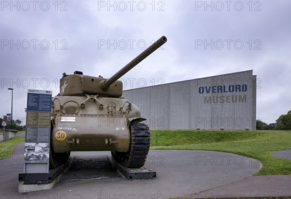 M4A1 Sherman tank, exhibit in front of Overlord Museum, Colleville-sur-Mer, D-Day, Operation Overlord, Omaha Beach, Normandy, Calvados, France