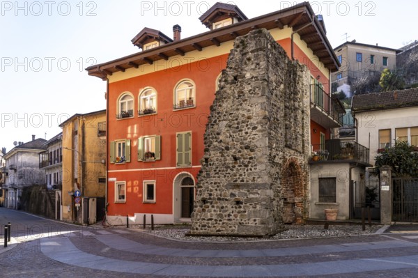 Porta Romana town gate from the 11th century, Omegna, Province of Novara, Piedmont, Italy