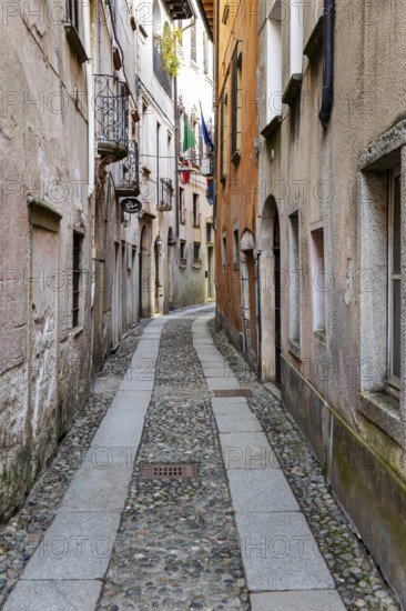 Alley in the historic centre of Orta San Giulio, on Lake Orta, Province of Novara, Piedmont, Italy