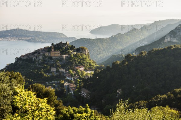 Picturesque mountain village overlooking the sea, Èze, Cote d'Azur, Alpes-Maritimes, Provence-Alpes-Cote-d'Azur, South of France, France