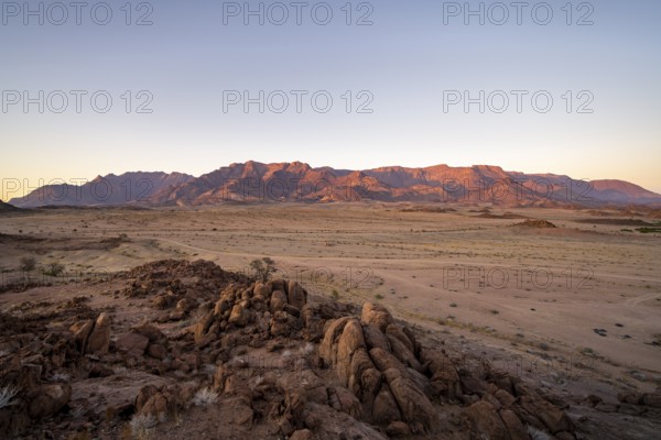 Desert landscape with Brandberg at sunrise, Erongo, Damaraland, Namibia